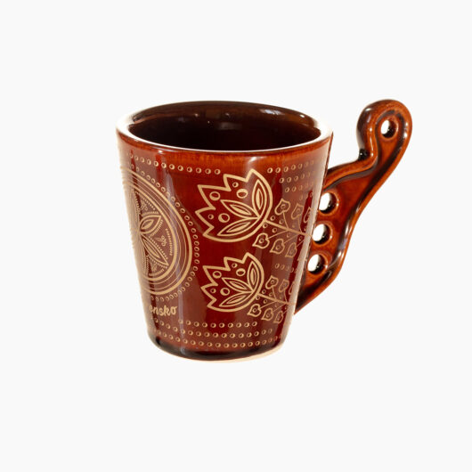 Čerpák s ľudovým ornamentom Kvet života tmavo hnedý