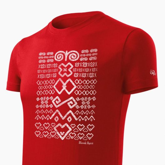 Pánske tričko Čičmanský vzor červené detail - Slovak Spirit