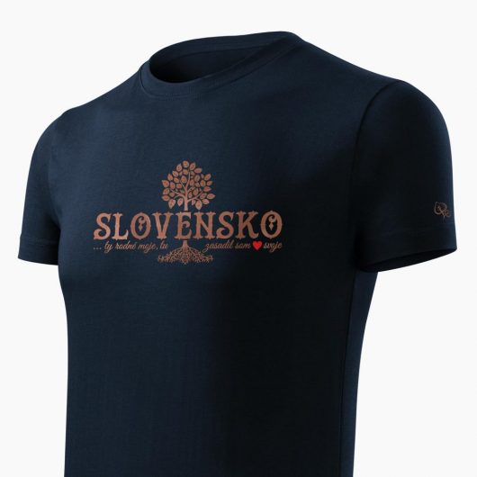 Pánske tričko Slovenské korene tmavo modré detail - Slovak Spirit