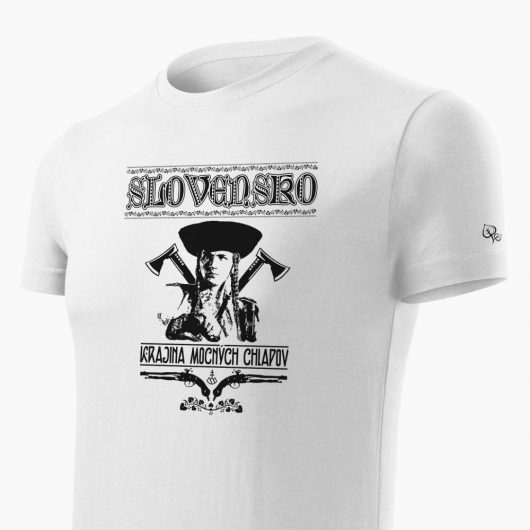 Pánske tričko Krajina mocných chlapov biele detail - Slovak Spirit