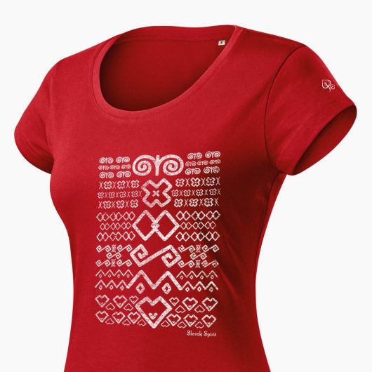 Dámske tričko Čičmanský vzor červené detail - Slovak Spirit