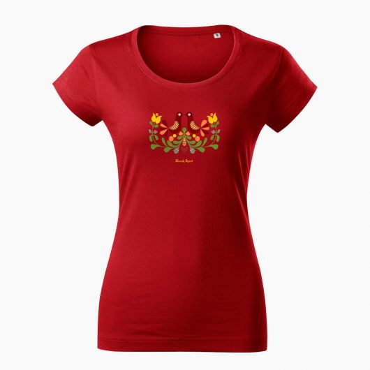 Dámske tričko Ornament prepeličky červené - Slovak Spirit