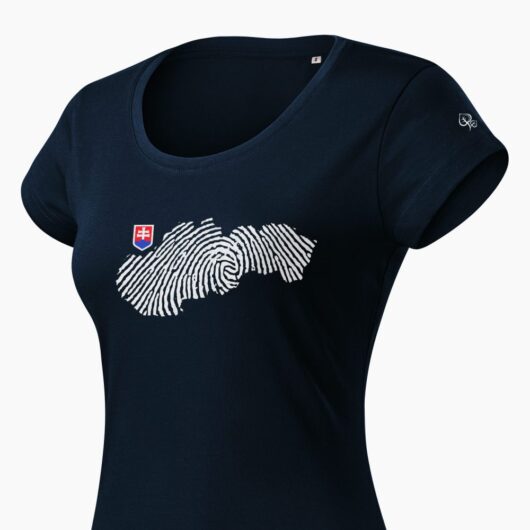 Dámske tričko Odtlačok Slovenska tmavo modré detail - Slovak Spirit