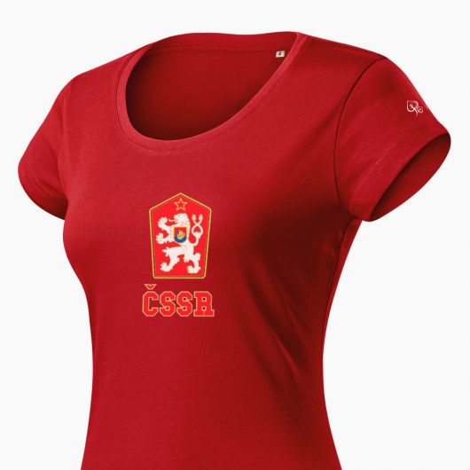 Dámske tričko ČSSR červené detail - Slovak Spirit