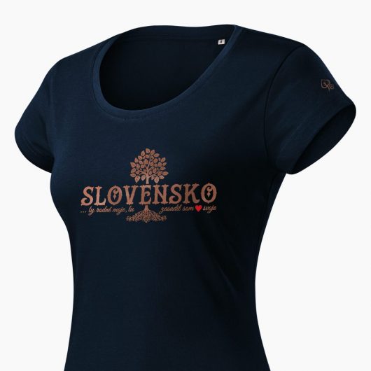 Dámske tričko Slovenské korene tmavo modré detail - Slovak Spirit