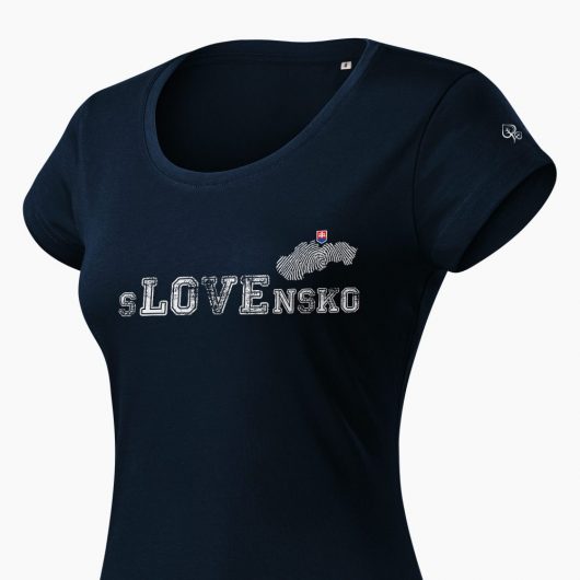 Dámske tričko sLOVEnsko tmavo modré detail - Slovak Spirit