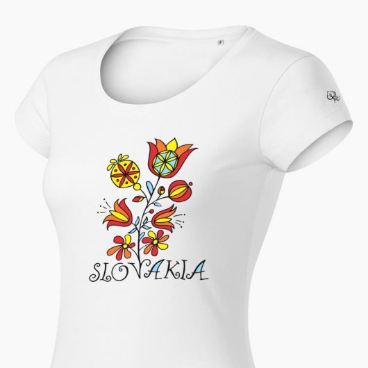 Dámske tričko Slovakia Kvet biele detail - Slovak Spirit