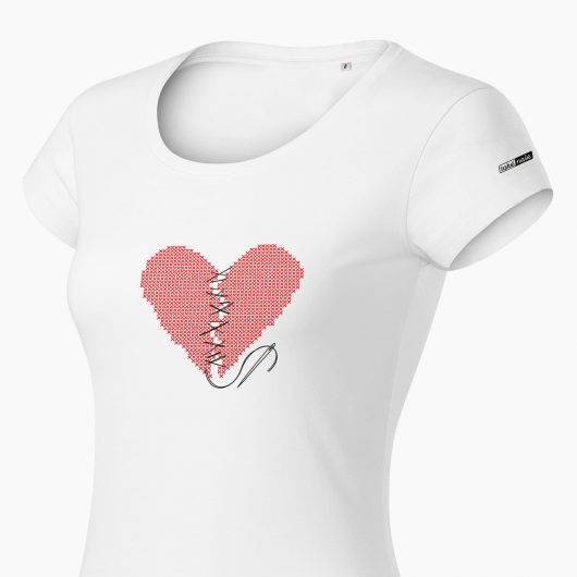 Dámske tričko Zošité srdce biele detail - Také naše