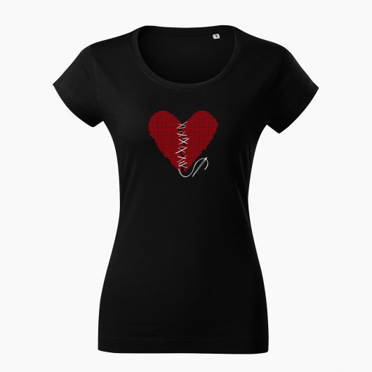 Dámske tričko Zošité srdce čierne - Také naše