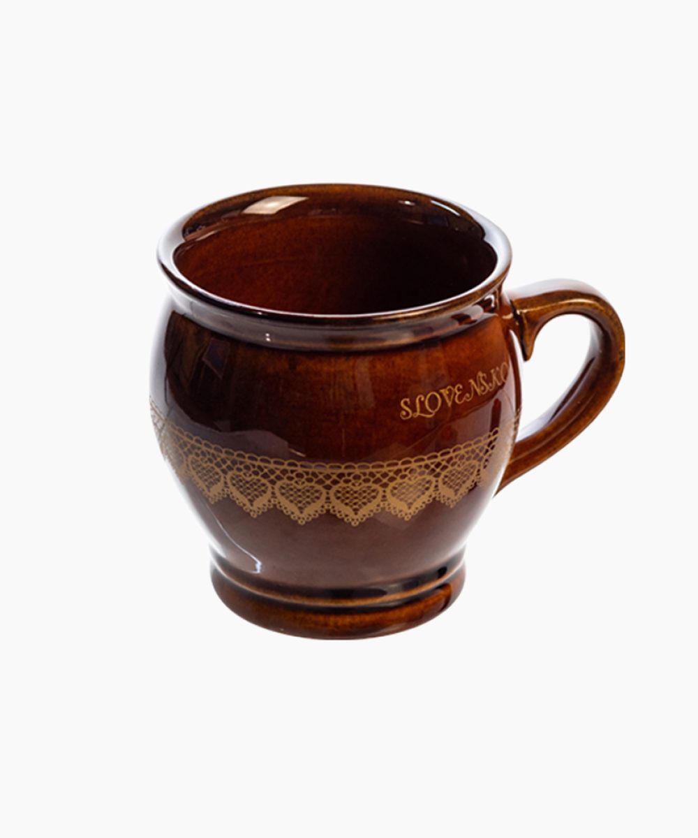 Retro džbánik a potlačou Slovenská čipka tmavo hnedý