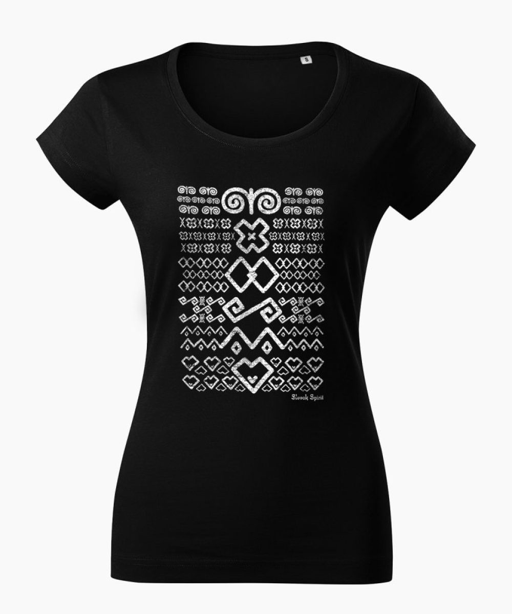 Dámske tričko Čičmanský vzor čierne - Slovak Spirit
