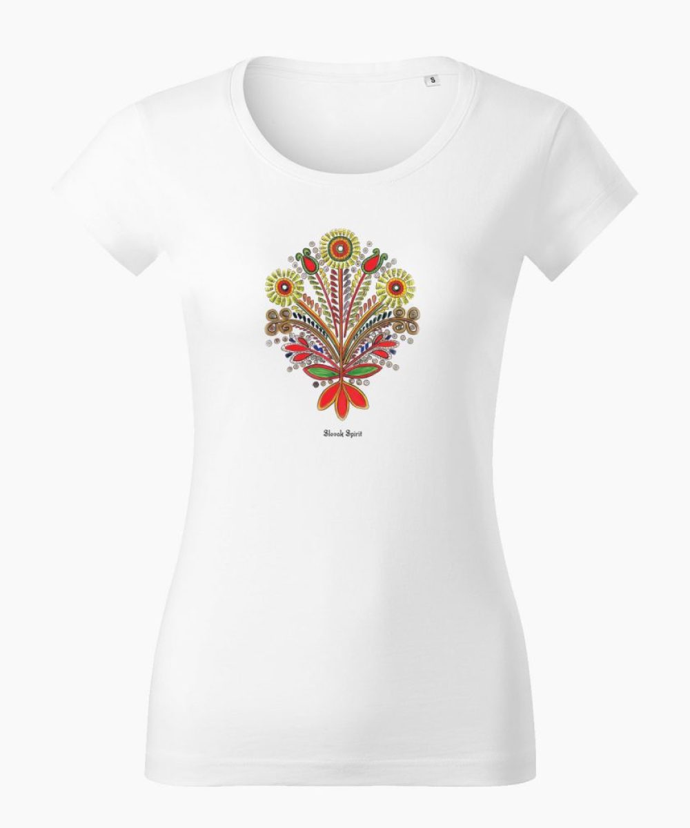 Dámske tričko Ornament kytica biele - Slovak Spirit